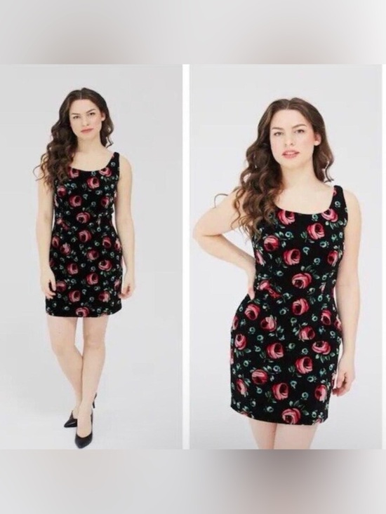 Esprit Dresses & Skirts - Vintage 90s Esprit Black Mini Dress with Red Rose Print